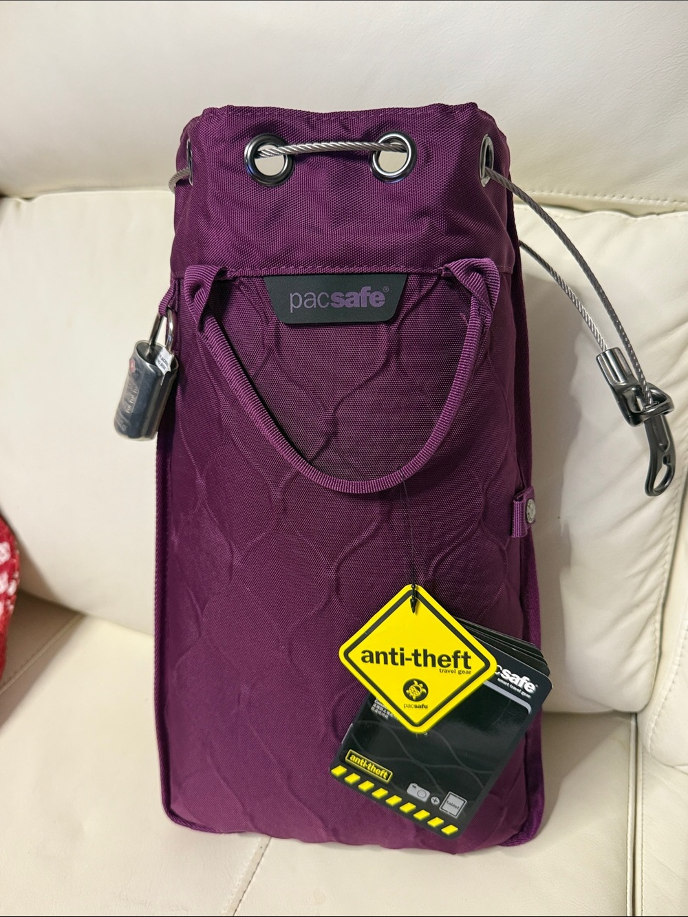Pacsafe Plum Quilted Anti-Theft Women's Crossbody Satchel